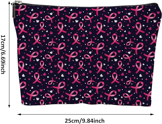 Pink Ribbons Cosmetic Bag Mini Portable Travel Toiletry Bag Organizer Makeup Brushes Aesthetic Accessories Waterproof Storage Bag for Women