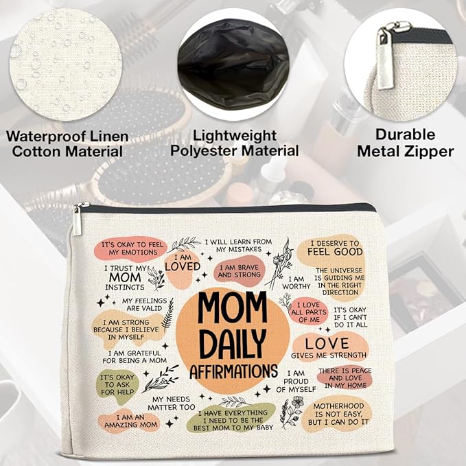 Mom Gifts Makeup Bag Inspirational Gifts for Mother Mom Daily Affirmations Cosmetic Bag Zipper Makeup Pouch
