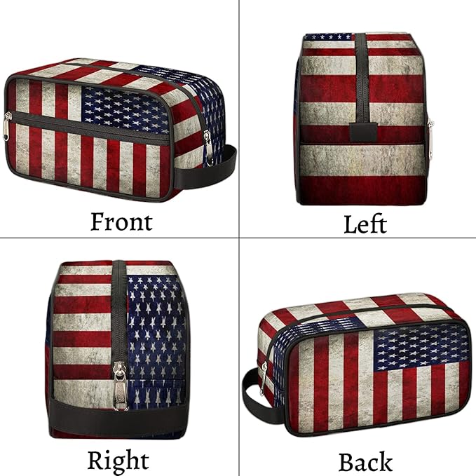 Travel Toiletry Bag for Women Men Retro American USA Flag Lightweight Cosmetic Makeup Bag Organizer Waterproof Shaving Bag Dopp Kit with Large Capacity for Toiletries and Shaving Accessories