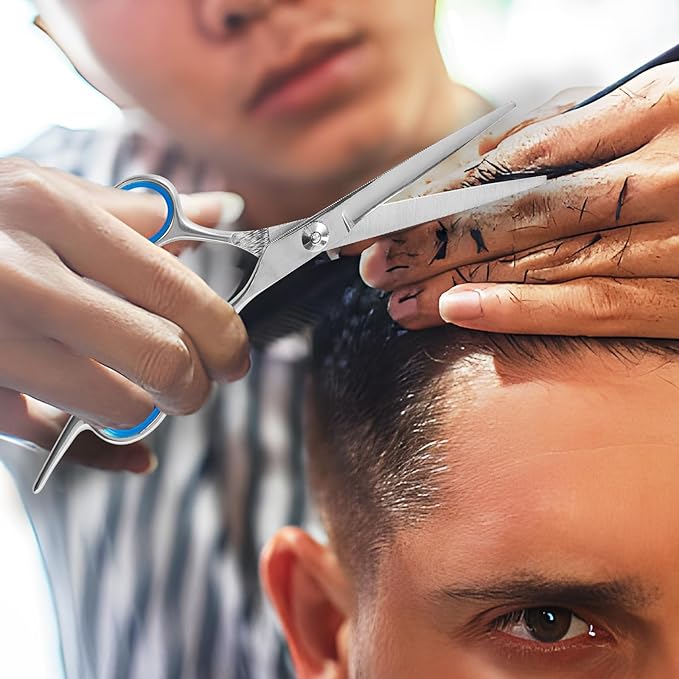 Hair Cutting Scissors,6.5 Inch Professional Stainless Steel Barber Haircut Shears Razor,Sharp Blades,One Comb Included, For Salon Home Men Women Adults Kids Pet (Silver)