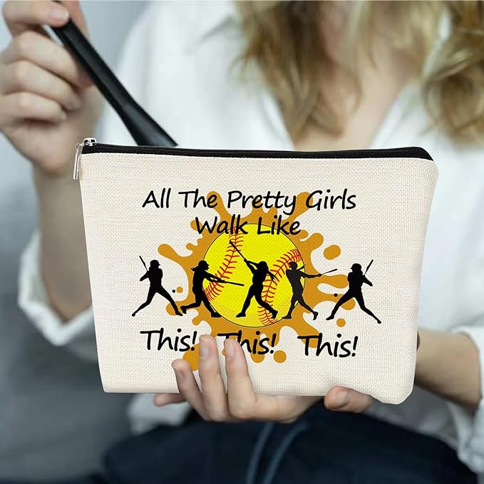 Softball Makeup Bag,A Gift for Players and Lovers,Customized Softball Makeup Bag with Lining,Cool Cosmetic Bags for Purse,A Must-Have Item for Softballs Moms