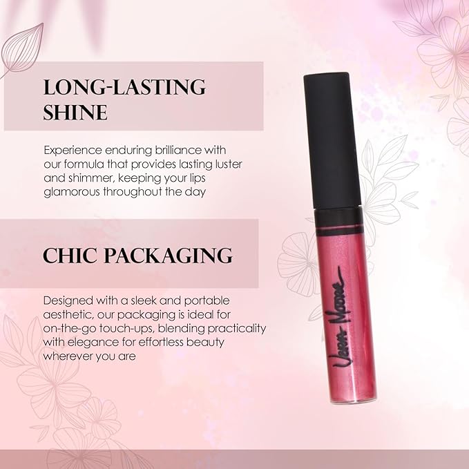 Lip Gloss, Moisturizing Lip Color with Shimmer for Long Lasting Shine, Lightweight Lip Stain, Non-Sticky Lip Gloss with Aloe Vera, W/Vitamin C, E (Electric Pink)