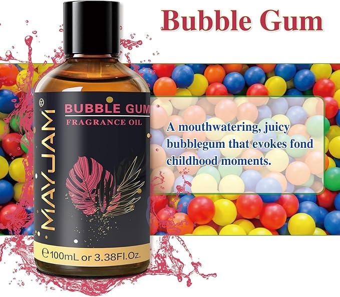 MAYJAM 100ML/3.38FL.OZ Bubble Gum Fragrance Oils with Glass Dropper, Essential Oils for Diffusers for Home, Long Lasting Scented Oils for Diffusers Soap Candle Making