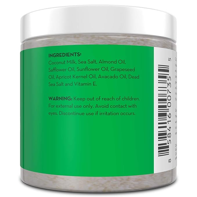 Pure Body Naturals Exfoliating Body Scrub with Hydrating Coconut Milk and Detoxifying Dead Sea Salt, Moisturizing Exfoliating Scrub, 12 Ounce (Packaging Varies)