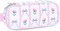 mibasies Girls Pencil Case for Kids, Multi-Slot Pencil Pouch, Bowknot Rose Sky Blue