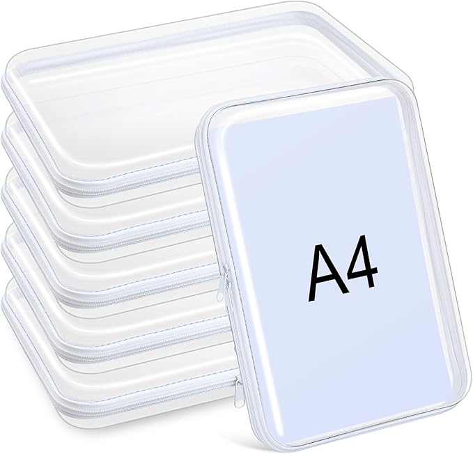 Sanwuta 6 Pcs Clear Hard Zipper Case Hard Plastic Zipper Pouches Makeup Bag Pencil Pouches Transparent Cases for Snacks Plastic Storage Organizer Box for Travel(White,12.6 x 9 x 2 Inch)