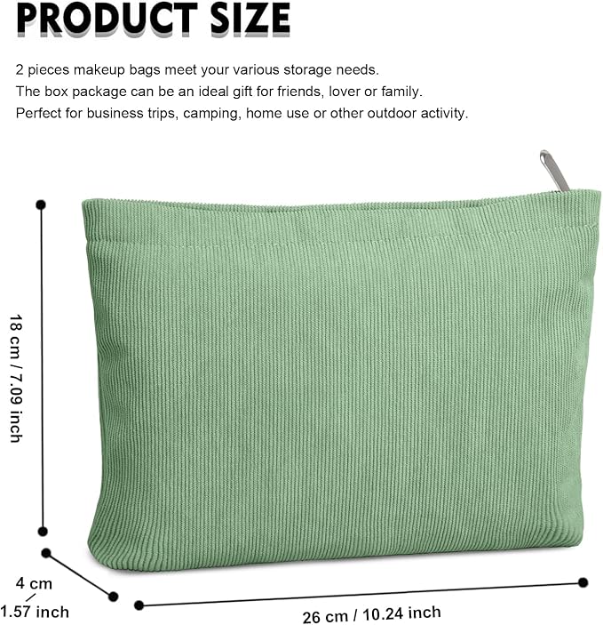 FITDON 2PCS Cosmetic Bags for Women Makeup Bag for Purse Small Corduroy Makeup Pouch Travel Make Up Bag with Zipper Toiletry Bag Organizer