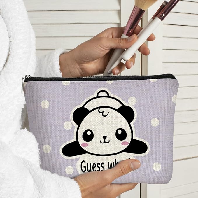 Panda Gifts Purple Makeup Bag,Gifts for Panda Lover Wonmen Girls,Cute Baby Panda Guess What It's Pug Butt Cosmetic Bag,Makeup Case for Teen Girls Daughter, Panda Accessories(Purple Dots)