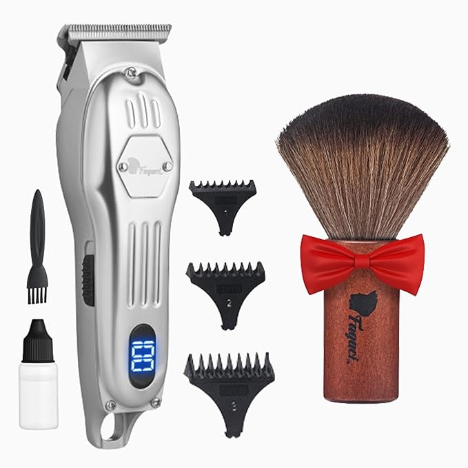 Fagaci Professional Men's Hair Trimmer & Barber Brush Neck Duster Set, Hair Trimmer Edger Zero Gap, Barber Neck Duster Brush for Hair Cutting, Cordless Hair Trimmer for Barber with Turbo Power