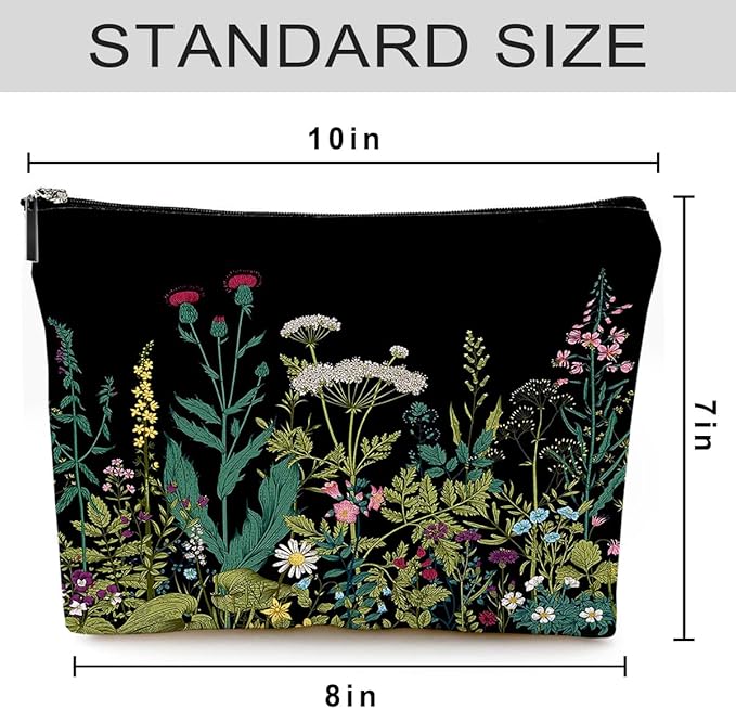Small Makeup Bag for Purse Cute Canvas Waterproof Cosmetic Bags for Women Zipper Travel Toiletry Pouch-Wildflowers Makeup Bags