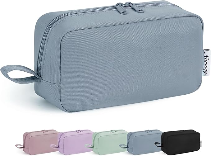 Narwey Cute Makeup Bag Small Toiletry Bag Travel Cosmetic Bag Organizer Make Up Bags with Organized Pockets for Women (Greyish Blue, Large)