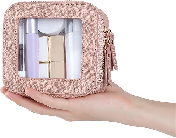 Small Clear Makeup Bag Travel Cosmetic Case, Portable Make Up Organizer Traveling Compact Car Bag for Essentials Transparent Toiletry Bag with Zipper