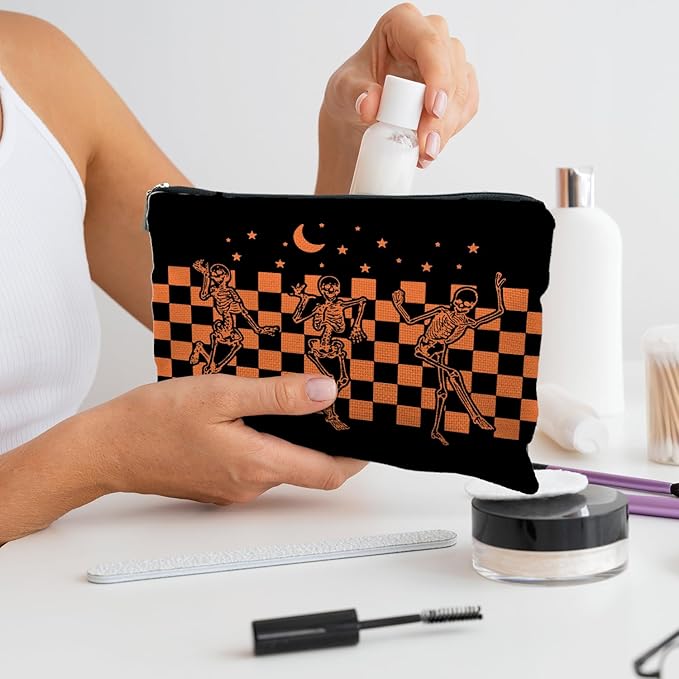 Gothic Skeleton Makeup Pouch - Halloween & Dark Academia Witchy Accessory, Cool Horror Gift for Women