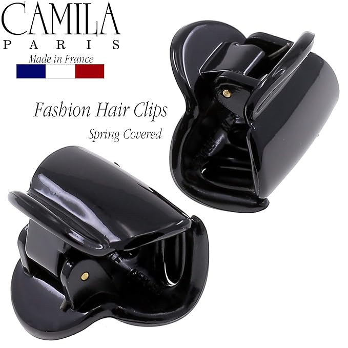 Camila Paris CP3478 French Hair Clip for Women, Set of 2 Small Black Girls Hair Claw Clips Fashion Durable Hair Accessories for Women, Luxury Ladies Strong Hold No Slip Grip Clamp, Made in France