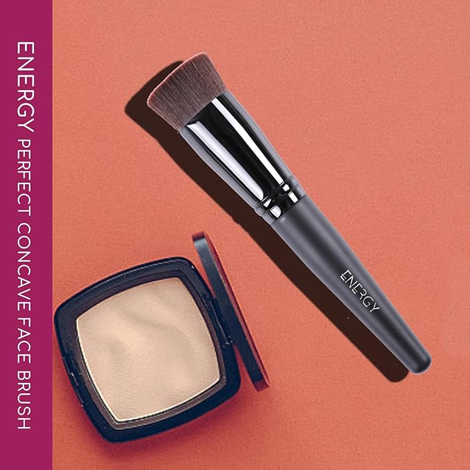 ENERGY Foundation Brush for Liquid Makeup Flat Top Kabuki Makeup Brush Professional Vegan Synthetic for Liquid Cream Powder Blending Perfect Concave Face Makeup Brush