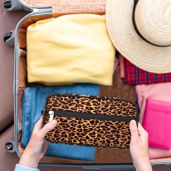 Leopard Cheetah Skin Print Travel Toiletry Bag for Women Men Lightweight Cosmetic Makeup Bag Organizer Waterproof Shaving Bag Dopp Kit with Large Capacity for Toiletries and Shaving Accessories