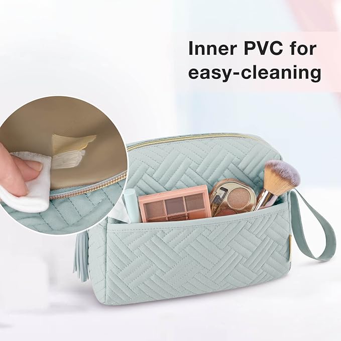 BAGSMART Makeup Bag, Cosmetic Bag for Purse,Travel Make Up Pouch,Water-resistant Toiletry Bag Elegant Roomy, Makeup Accessories Organizer, Light Blue