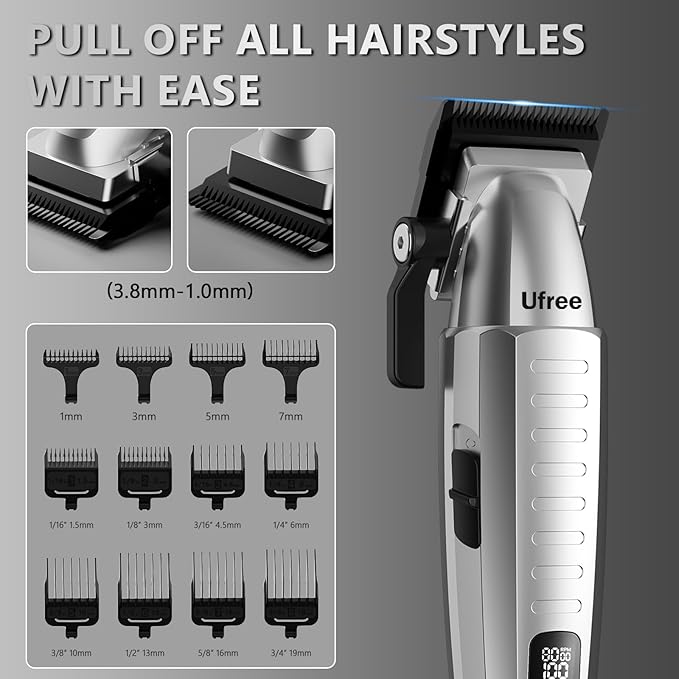 Ufree Professional Hair Clippers for Men, Clippers and Trimmers Set, Barber Clippers, Electric Beard Trimmer with Barber Bag, Gifts for Men，Silver