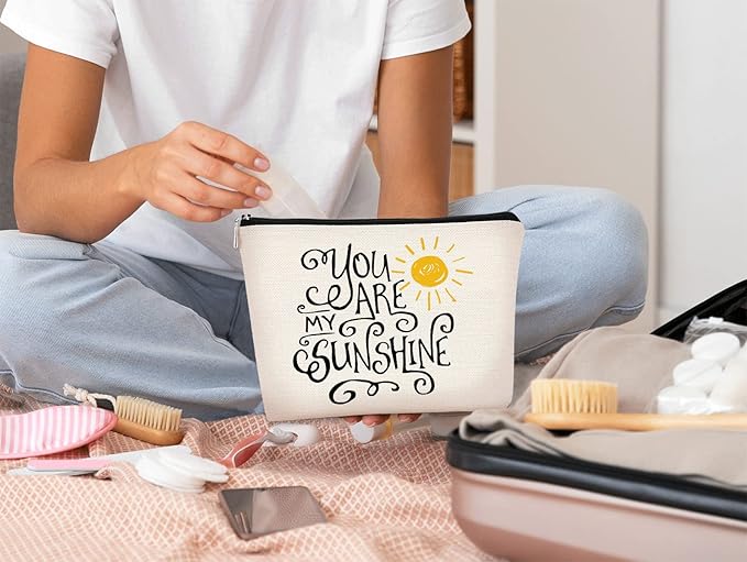 You are My Sunshine Inspirational Makeup Bag Cosmetic Bag Gift for Teen Girls,Birthday Christmas Gifts for Women Friends Mom Wife Grandma Daughter Teacher Coworker