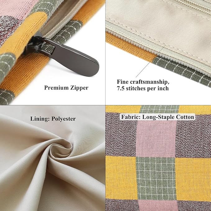 Plaid Cloth Makeup Bag - Large Capacity Travel Cosmetic Pouch & Toiletry Organizer with Zipper, Stylish Make Up Organizer for Daily Use,Gift for Women