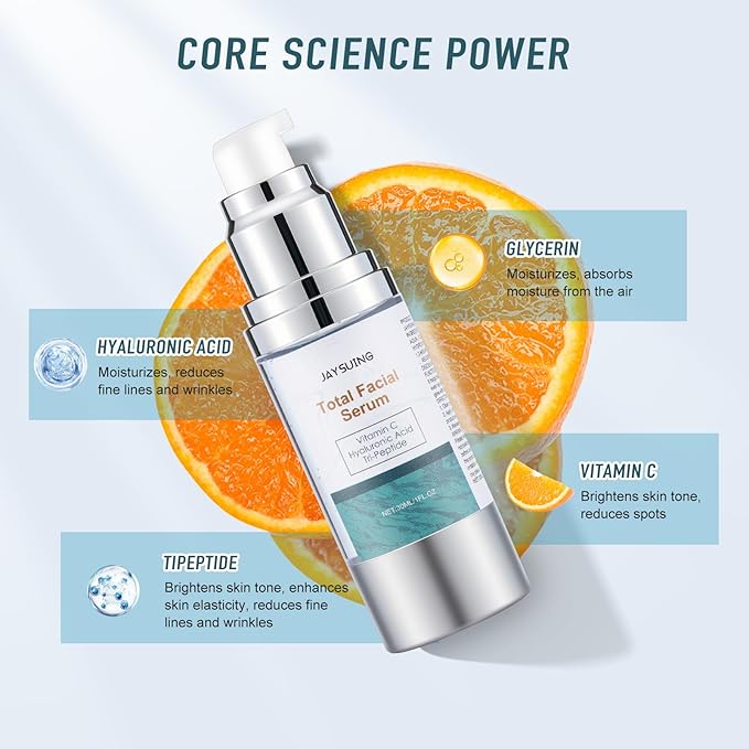 Vitamin C Serum for face with Hyaluronic Acid & Peptides - Anti Aging Face Serum for Women & Men, Dark Spot Corrector for Brightening, Hydrating Treatment to Reduce Wrinkles & Fine Lines, (Pack of 2)