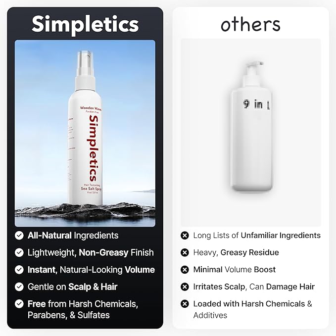 Simpletics Himalayan Sea Salt Hair Spray (Tropical Scent) – Natural 5-Ingredient Formula for Beach Waves & Volume – Light Hold, Non-Greasy, Paraben & Sulfate Free – Unisex 8 fl oz