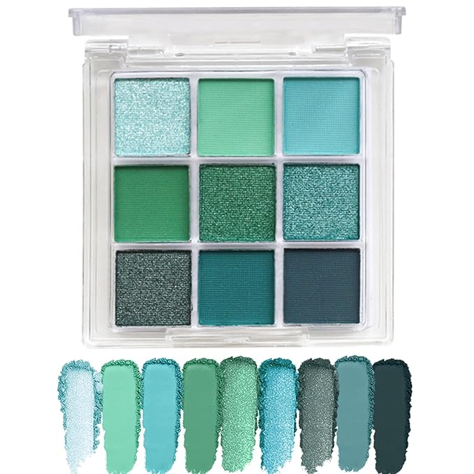 MEICOLY 9 Colors Glitter Matte Green Eyeshadow Palette,Christmas Stocking Stuffers for Women,Green Eye Shadow for Christmas Wicked Witch Elphaba Makeup, Shimmer Matte Eye Makeup Eyelid Color
