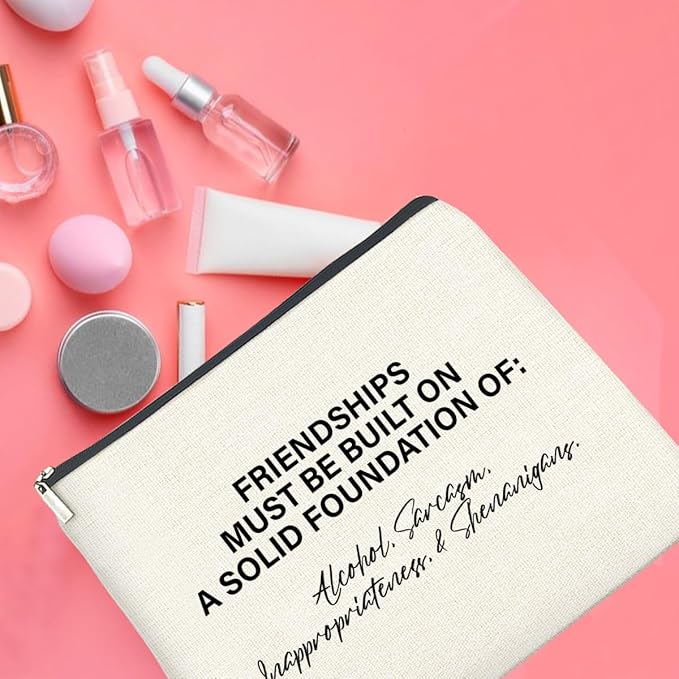 Friendship Gifts Makeup Bag, Funny Gifts for Women Friends, Best Friend Bestie Gifts Foundations of Friendship Zipper Makeup Pouch