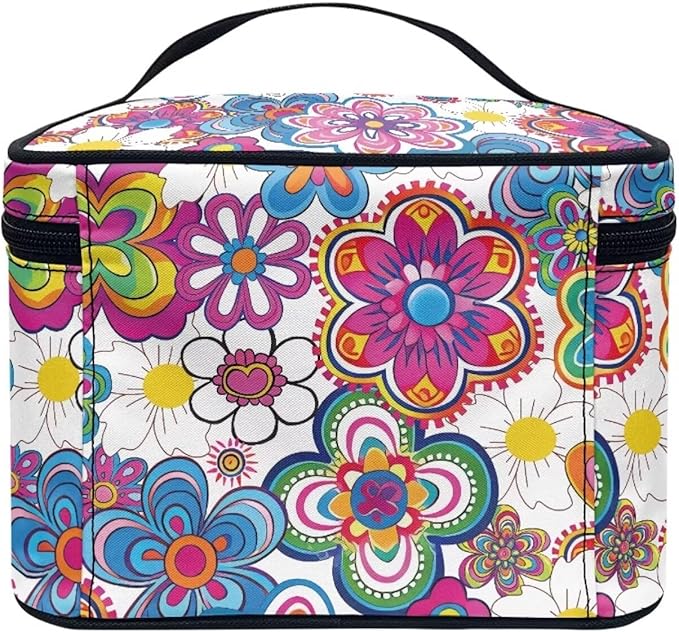 JoyLamoria Boho Flower Makeup Bag Large Capacity Tote Pouch Cosmetic Bag Accessories