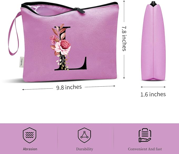 Vavabox A-Z Personalized Makeup Bag, Birthday Gifts for Women Mom, Gifts for Best Friend, Bride Bridesmaid Cosmetic bag (L, Purple)