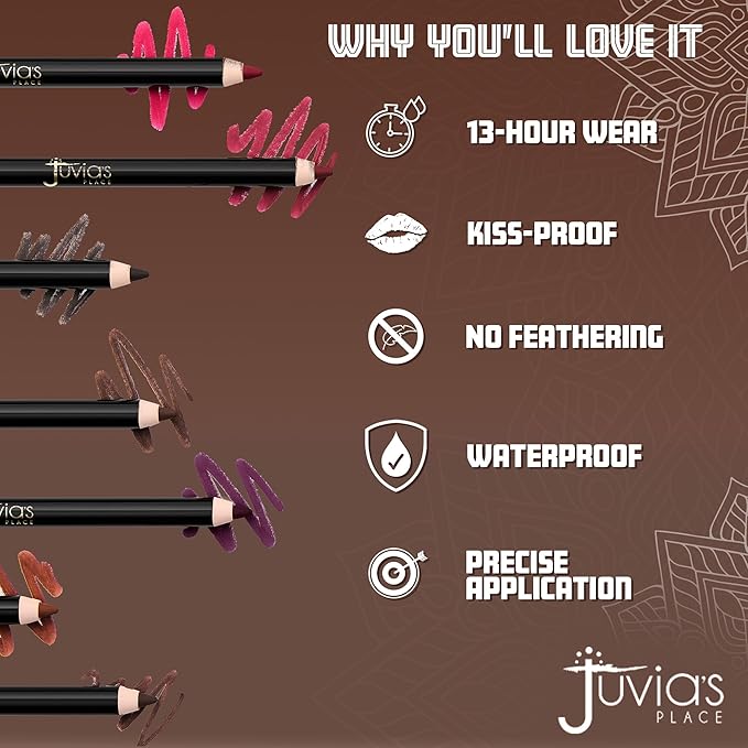 Juvia's Place Long Wear Lip Pencil – Ruby – Waterproof & Kiss-proof, Long Lasting Lip Liner, Smooth Makeup Application - Soft Matte Finish Base for Lipstick - 13 Hours of Wear for Everyday Use