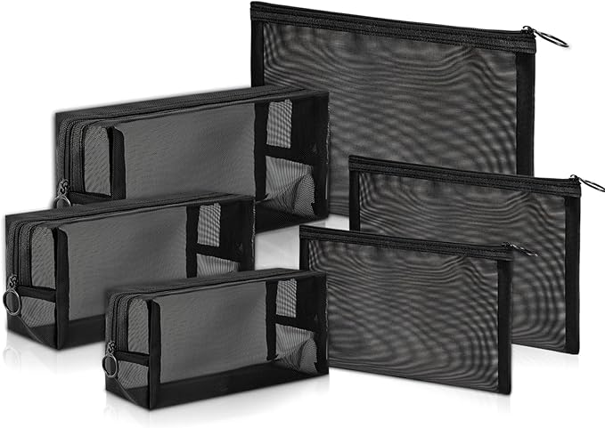 pouch,Mesh Cosmetic Bag Portable Makeup Pouch Travel Toiletry Bag for Makeup Organizer Home Office Travel Accessories,6 Pieces Mesh Makeu