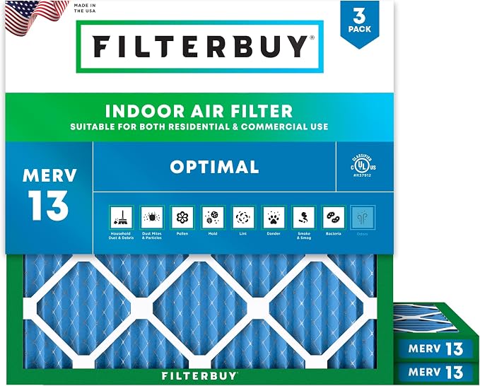 Filterbuy 11.25x11.25x1 Air Filter MERV 13 Optimal Smoke & Allergy Defense by Filterbuy
