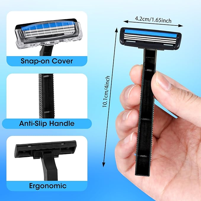 CXYARY 150 Pcs 3 Blade Disposable Razors With Clear Safety Cap, Shaving Razors Bulk for Men &Women, Stainless Steel Blade, Multipurpose Portable Shave Razor for Bathing Hotel Travel, Black