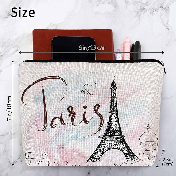 Women Cosmetic Bag Eiffel Tower, Watercolor Paris Eiffel Tower Cute Makeup Bag For Purse Cosmetic Travel Bag For Toiletries Makeup Storage Bag Flax Skincare Bag Make Up Pouch Bags