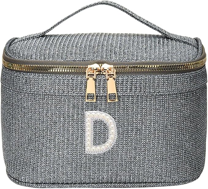 EURYNOME Makeup Bag with Custom Letter D, Water-Resistant Travel Organizer Pouch, (8.3x5.1x5.1 Inch) Cosmetic Case for Women