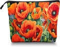 Cosmetic Bags Travel Makeup Toilet Case Waterproof Pouch for Women Girls 6.7X9.45inches - Vibrant Orange Poppies With Greenery