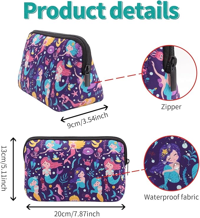 Cosmetic Bag Waterproof Neoprene Zipper Pouch Travel Portable Toiletry Makeup Bags Organizer Case for Women and Girls