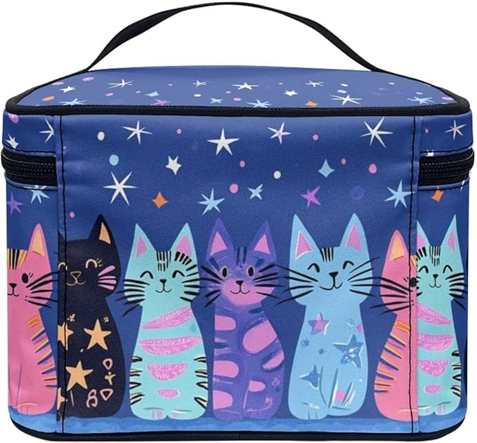 JoyLamoria Cat Star Travel Makeup Bag Cute Brush Bag Toiletry Bag for Women