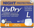 LivDry Overnight Protective Underwear Large size Count: 64