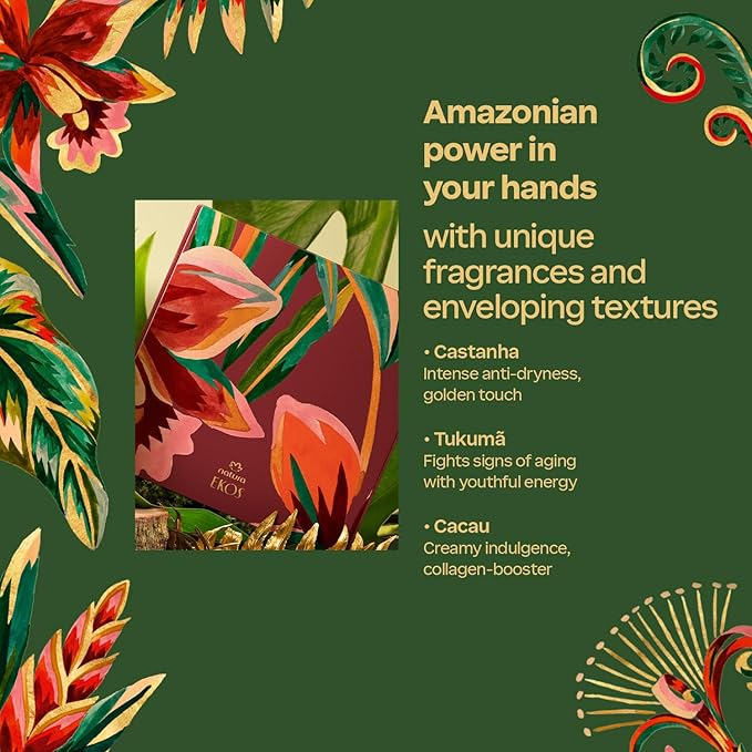 natura - Hand Cream Trio Holiday Gift Set – Travel Size, Brazil Nut, Tukumã & Cacau | 100% Vegan, Deep Nourishing Hand Creams Gift Box 1.4 oz (40g)