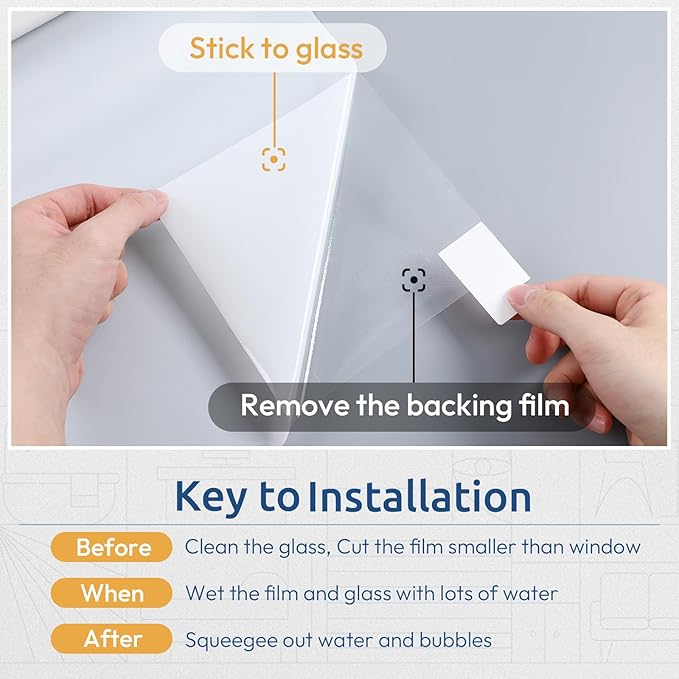 rabbitgoo Window Privacy Film, Non-Adhesive Frosted Glass Window Film for Bathroom, Static Cling Heat Blocking Stickers for Home Indoor Opaque Frosting Coverings House Tint, Matte White 35.4" x 157"