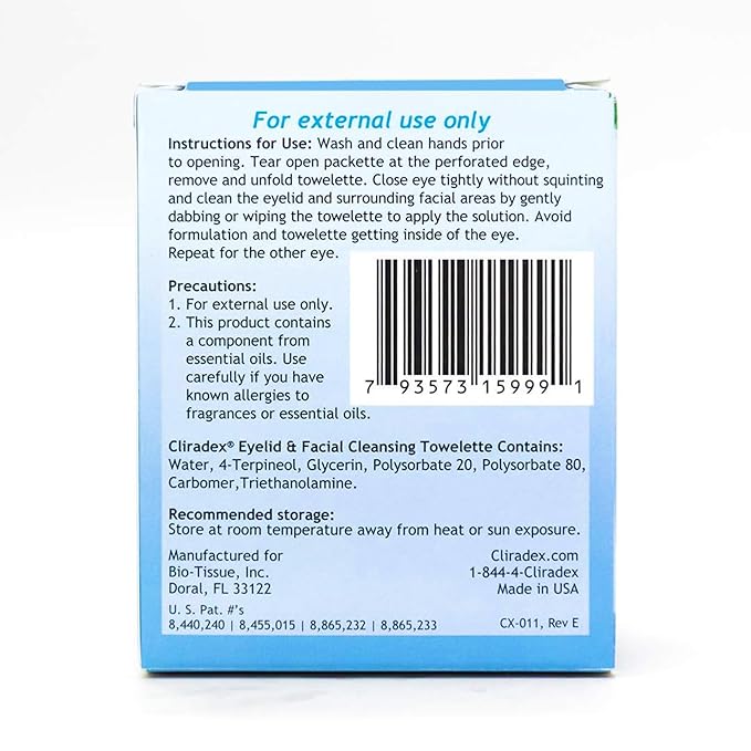 Towelettes - Natural Face, Eyelash & Eyelid Cleanser - Wipes for Demodex, Blepharitis, Mgd and Red Irritated Eye Lid - Tea Tree Oil Extract.