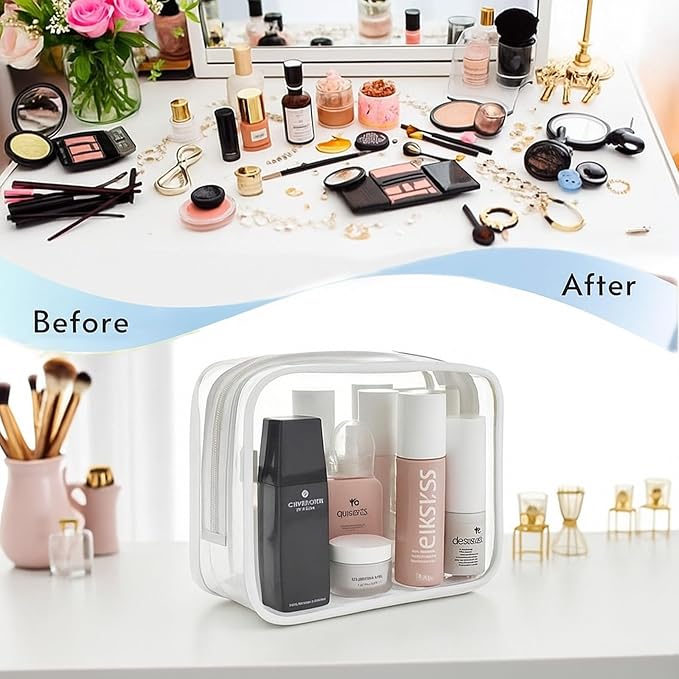 16 Packs Clear Makeup Bag - Waterproof Cosmetic Bag, Portable Travel Makeup Bag with Zipper for Men and Women (White)