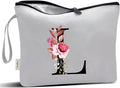 Vavabox A-Z Personalized Makeup Bag, Birthday Gifts for Women Mom, Gifts for Best Friend, Bride Bridesmaid Cosmetic bag (L, Grey)