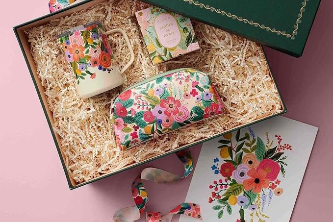RIFLE PAPER CO. Garden Party Small Cosmetic Pouch For Storing Small Accessories, Includes Gold Zipper, Printed In Full Color With Stylized Pattern & Foil Stamped Logo