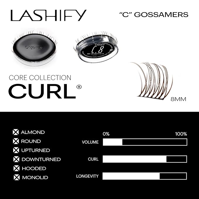 Lashify Curl 8mm Gossamer Eyelash Extensions Refill, Minx Color, DIY False Lashes for a Natural Look
