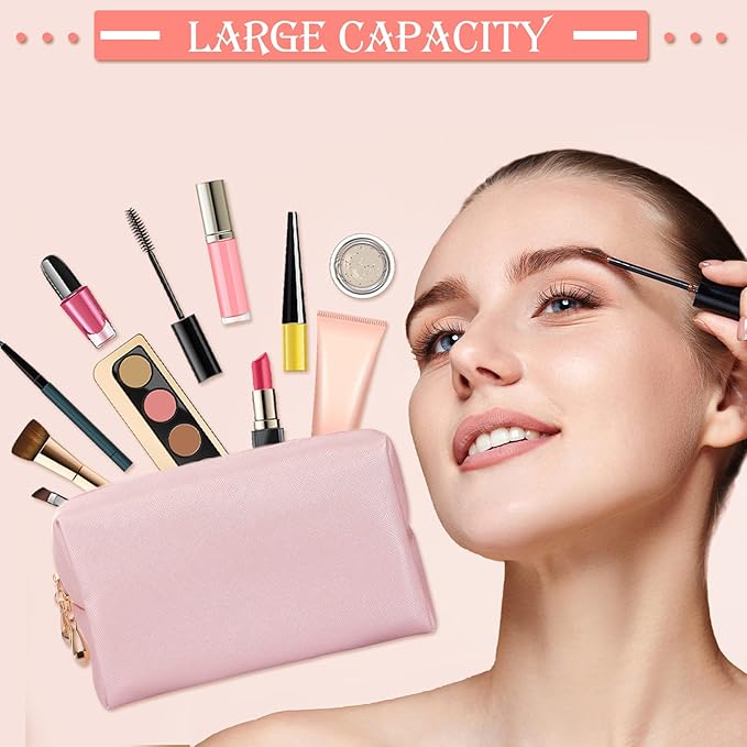 Sanwuta 9 Pcs Makeup Bags Bulk PU Double Zippers Cosmetic Bag Makeup Toiletry Christmas Small Pouch Portable Travel Organizers Case for Women Bridesmaid Party End of The Year(Rose Gold)