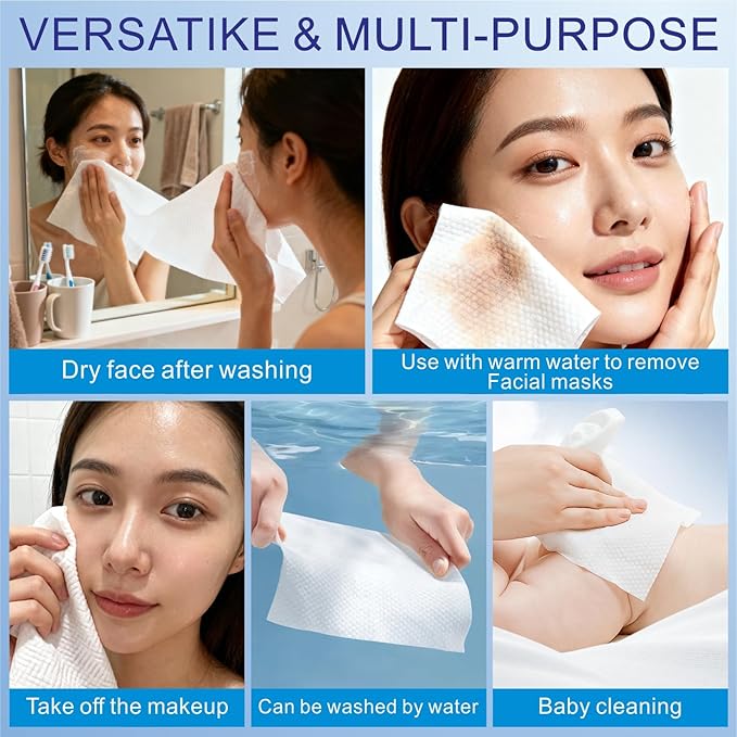 Helice Face Towels, 10"×12" Disposable Face Towel, Face Towelettes XL, Ultra Soft Makeup Remover Dry Wipes, Thick Face Towel for Sensitive Skin, 50 Count (1 Pack)
