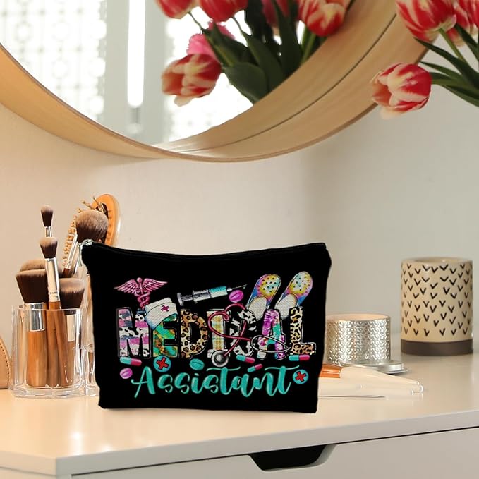 Medical Assistant Makeup Bag, Nurse Gifts - RN Toiletry Bag for Women (Black)